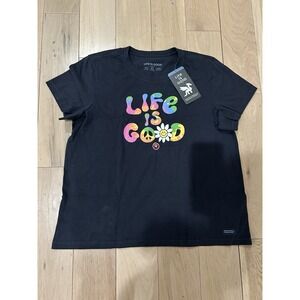 Life Is Good Crusher Tee Womens XL Black Graphic T-Shirt GROOVEY DAISY PEACE NWT
